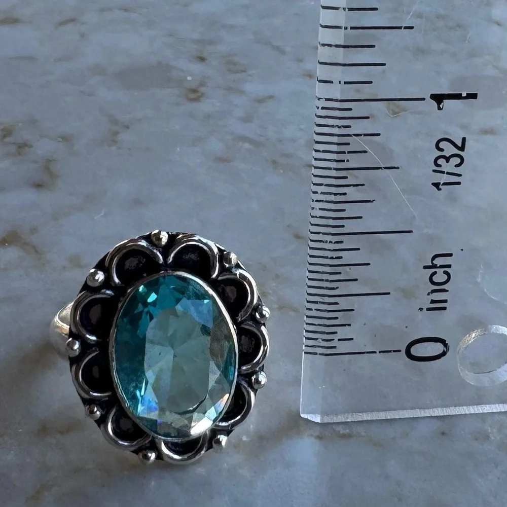 NWOT Sundance Hydrangea Morning Ring, Blue Topaz, Sterling Silver